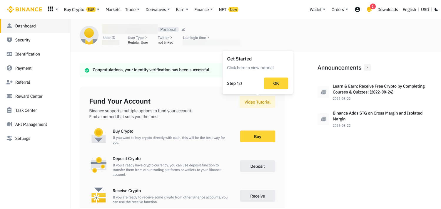 Dashboard Binance (mode jour)