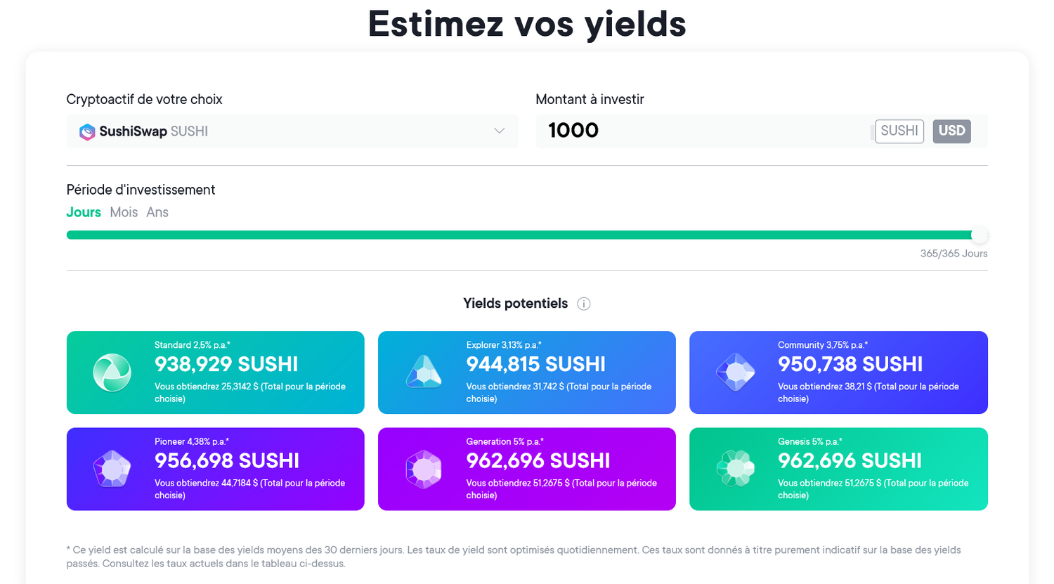 SwissBorg, Smart Yield : estimateur de rendement
