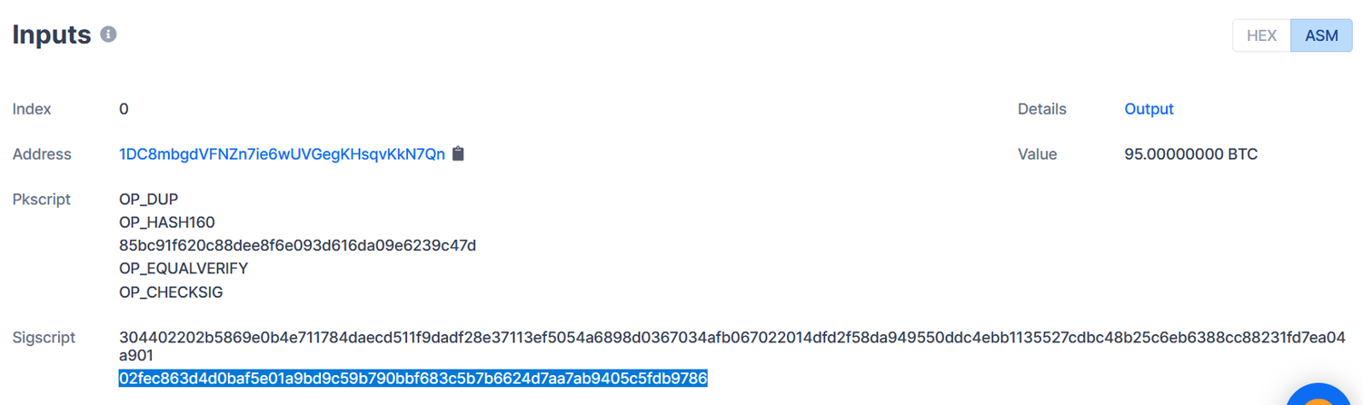 Texte à copier (clé publique) depuis l'explorateur blockchain.com
