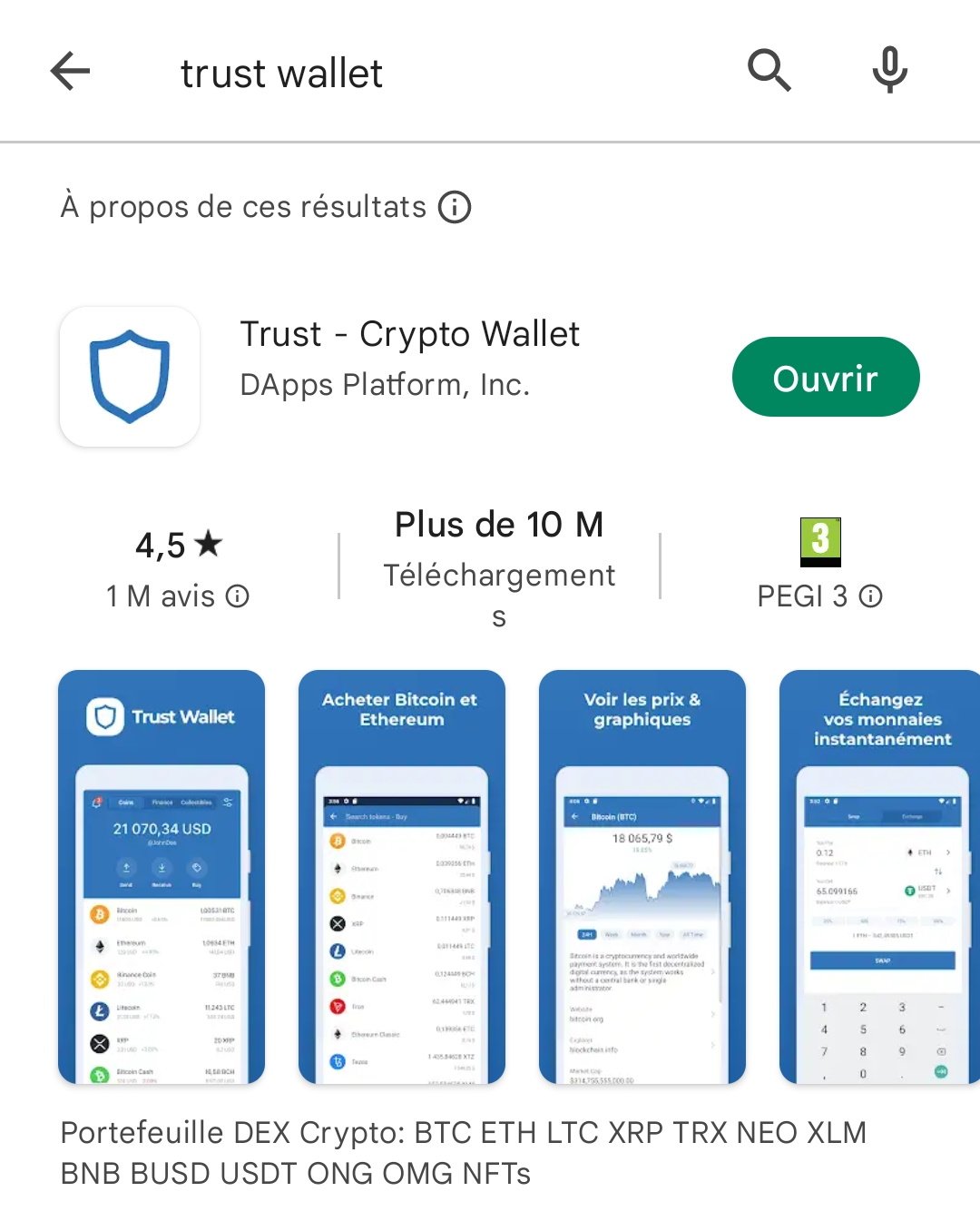 Application Trust Wallet sur le Play store